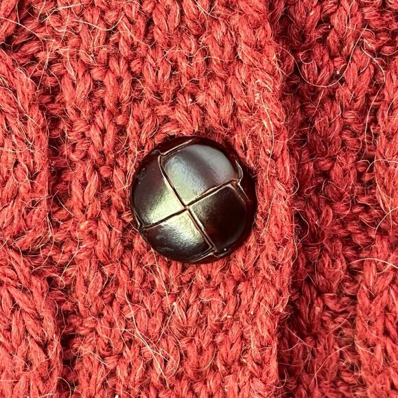 Aran Crafts Merino Wool & Alpaca Cableknit Cardigan Sweater Womens Small Rust - Picture 4 of 14